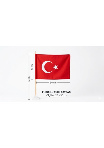 20x30 Cm Çubuklu Kağıt Türk Bayrağı - 40 Adet - Okul Ve Bayram Süslemeleri İçin Tek Ebat