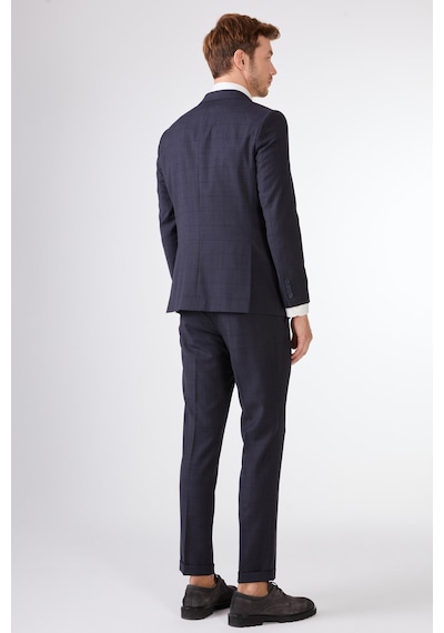 Dufy Koyu Lacivert Balıksırtı Slim Fit Erkek Takım Elbise Lacivert