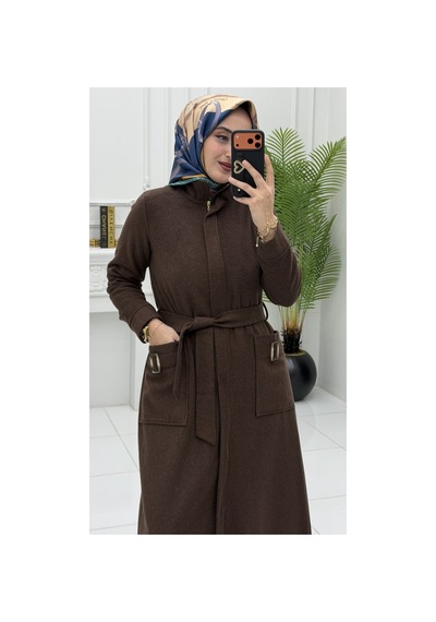 Markadeneme56 Aslı Kaban Kahverengi Kadın Şık Kışlık Uzun Kaban Oversize Günlük Mont Ve Dış Giyim Çok Renkli