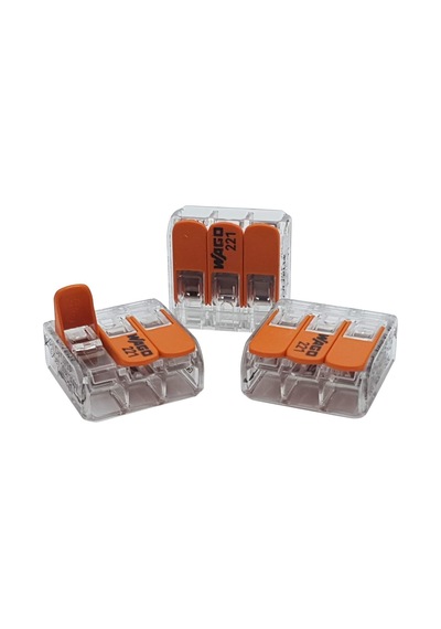 Wago 10 Adet Wago 221-413 Bağlantı Terminali 3 Damarlı Kollu 0,2-4 Mm², Küçük Şekil, Şeffaf