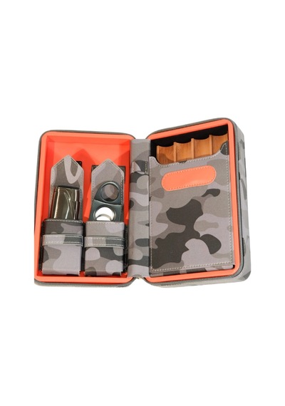 Cohiba Çakmak Kesicili Kamuflaj Desenli Deri Puro Taşıma Çantası & Seyahat Humidoru