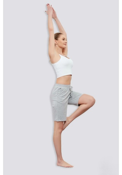 Superlife Kadın New York Baskılı Standart &regular Kalıp Şort Spr25srk085 Gri Melanj