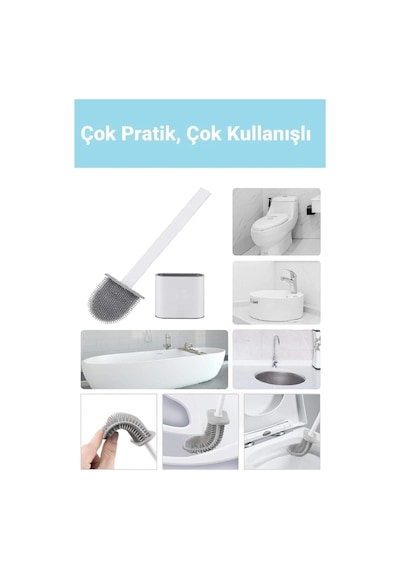 Duvara Yapıştırılabilir Silikon Wc Fırçası,ince Aralara Girebilir Silikon Klozet Fırçası Beyaz Diğer