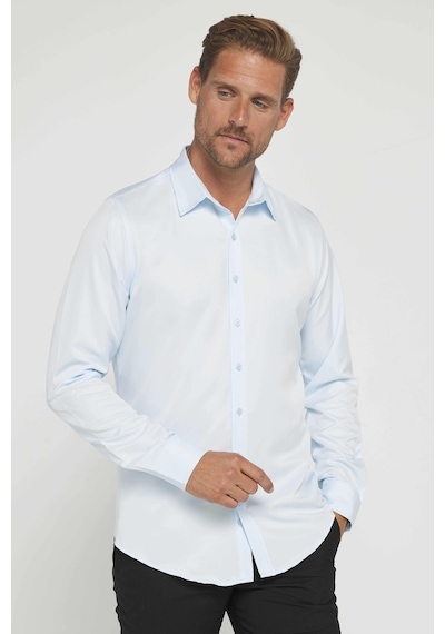 Tudors Slim Fit Uzun Kollu Kolay Ütü Teri Emen Nefes Alan Doku Kravatlık Dört Mevsim Mavi Erkek Gömlek-31608-mavi Mavi