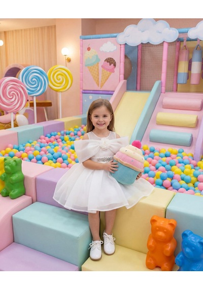 Miss Liva Kız Çocuk Büyük Fiyonklu Taş Detaylı Tül Abiye Elbise Beyaz 2-6 Yaş Beyaz