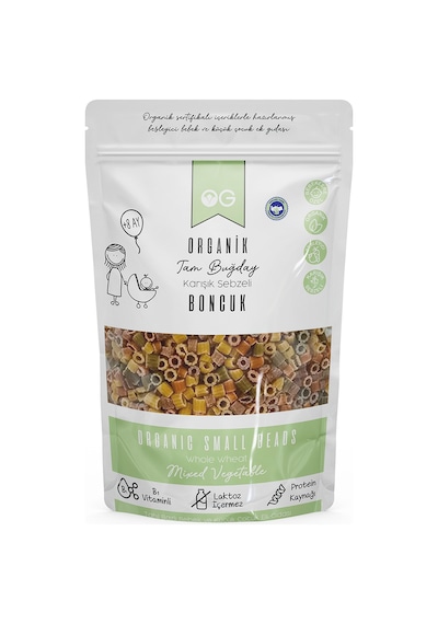 OG natural Organik Karışık Sebzeli Tam Buğday Boncuk Makarna 200 Gr +7 Ay