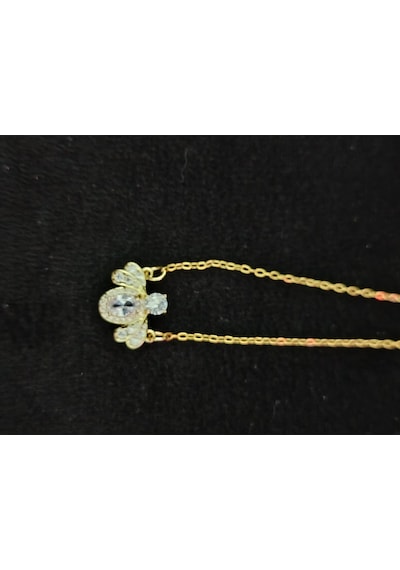 Gold Renk Zirkon Ve Baget Taşlı Arı Figürlü Kadın Çelik Kolye Altın