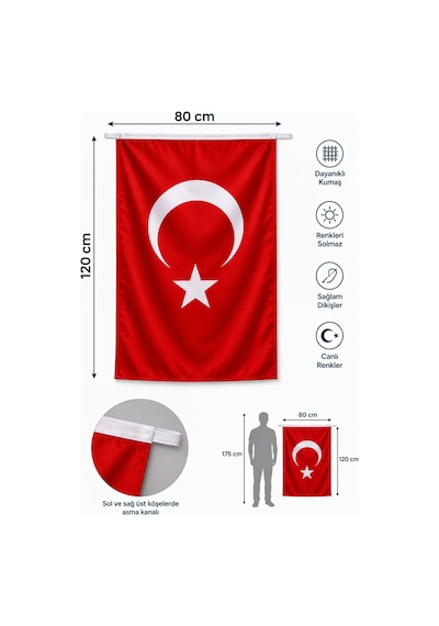 Türk Bayrağı 80x120 Cm Alpaka Kumaş Gönder Bayrak 80 x 120 CM