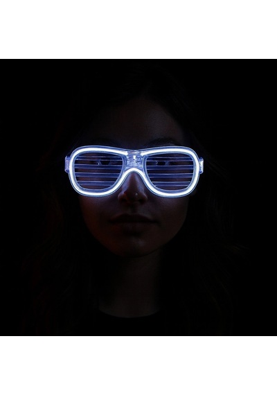 Buğz Beyaz Led Işıklı Parti Gözlüğü - Neon Glow Şerit Gözlük 3 Modlu