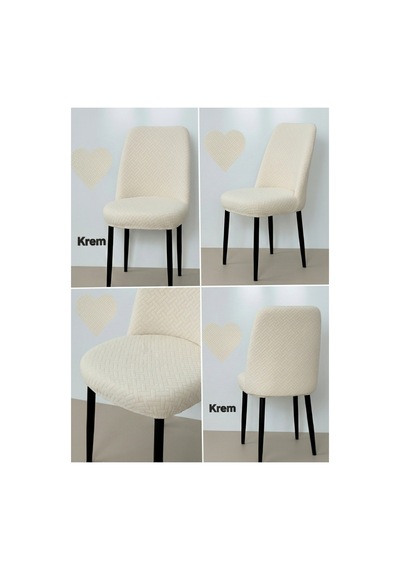 Tuğla Desen Oval Sandalye Kılıfı Likralı Esnek Yıkanabilir Lastikli Sandalye Örtüsü 1 Adet Krem - 794636120 Krem