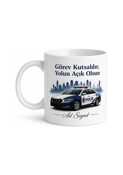 Polis Aracı Sürenlere Devriye Gezen Asayiş Berkemal Çay Kupası Hediye Bardak Beyaz / Çok Renkli