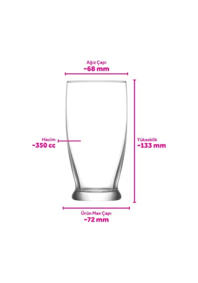 Lav Roma Cam Meşrubat Bardağı 6'lı 350 ml (Büyük Su/Soğuk Kahve/Kokteyl Bardağı )
