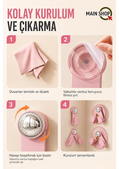 Mainshop 2 Adet Duvara Monte Tencere Kapağı Tutucu,delme Gerektirmez ,mutfak Tencere Kapağı Düzenleme M-56 Pembe