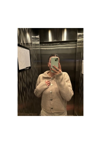 Genel Markalar Kadın Pudra Pembe Polo Yaka Düğmeli Oversize Triko Hırka Uzun Kollu Basic Günlük Hırka Pudra Pudra