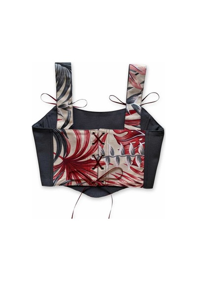L'aura Corset Hibisküs Çiçek Desenli Füme Bayan Korse Büstiyer