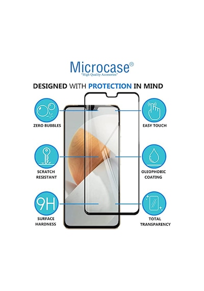 Microcase Vivo V21 5G 3D Tam Kaplayan Kavisli Tempered Cam-Siyah