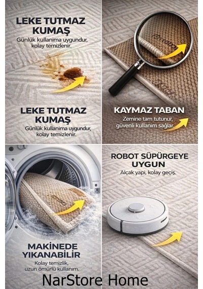 Rölyef Joy Krem Kaymaz Yıkanabilir Taban Kesme Salon Mutfak Halı Yolluk