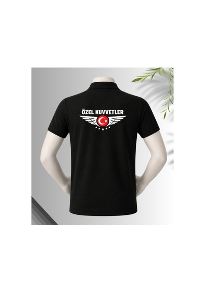 Dafri Özel Kuvvetler Baskılı Polo Yaka %100 Pamuklu T-shirt Siyah
