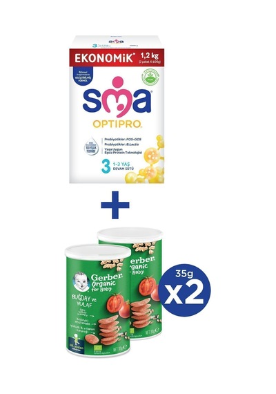 Sma Optıpro 3 Devam Sütü 1.2kg 2x600g + Gerber Organıc Buğday, Yulaf, Dom., Hav., Soğ. Atıştırmalık 2x35g