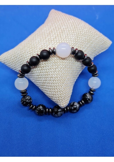 Gümüştel El Sanatları Sertifikalı Doğal Taş Obsidyen & Opal & Hematit & Oniks Taşı Bileklik Çok Renkli Gümüştel El Sanatları Sertifikalı Doğal Taş Obsidyen & Opal & Hematit & Oniks Taşı Bileklik Çok Renkli