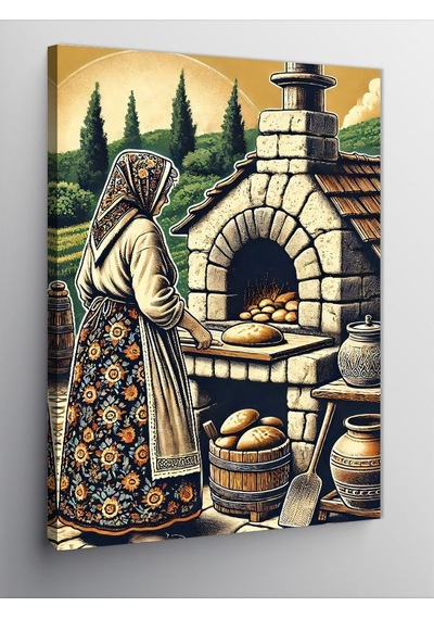Kanvas Tablo Taş Fırında Ekmekçi Kadın 100cmx140cm
