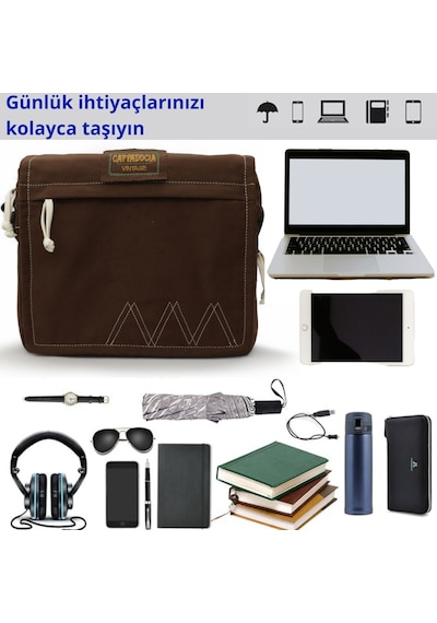 Cappadocia Vintage 4009 Omuz Postacı Kahverengi 15.6 Laptop Çanta Kahverengi