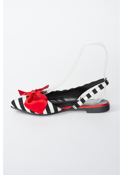 Fox Shoes Siyah/beyaz/kırmızı Kumaş Kadın Babet H726809004 Siyah - Kırmızı