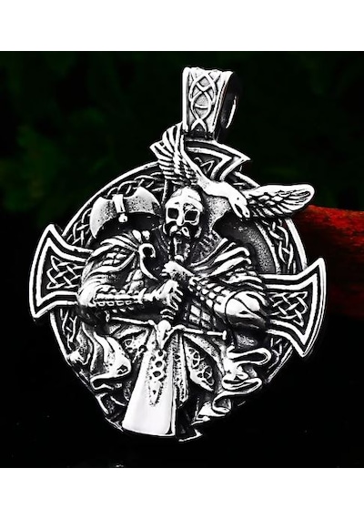 Paslanmaz Çelik Viking Savaşcı Odin Kolye - Viking Kolye Gümüş