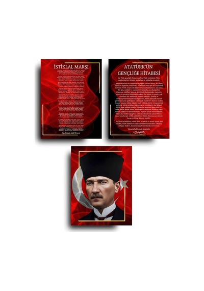 Atatürk Köşesi 3&apos Lü Anlamlı Mdf Tablo Seti 50 x 22