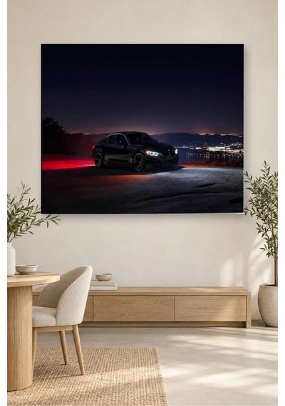 Fida Gece Şehir Işıklarında Siyah Bmw M3 Canvas Tablo