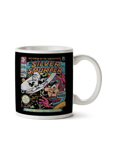 Silver Smurfer The Smurfs Silver Surfer İki Tarafı Baskılı Kupa Bardak Çok Renkli
