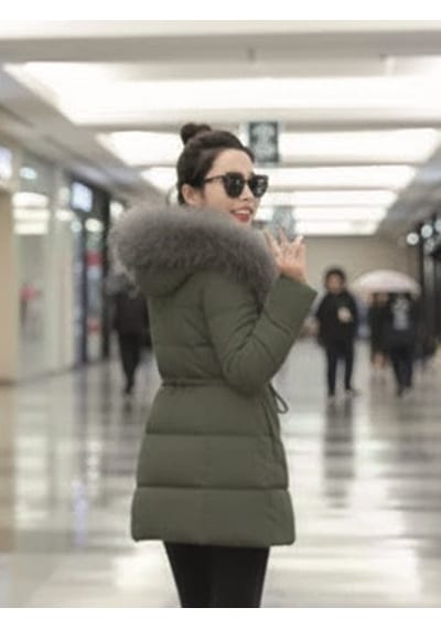 Barbora Kışlık Orta Boy Kapüşonlu Kadın Mont Haki