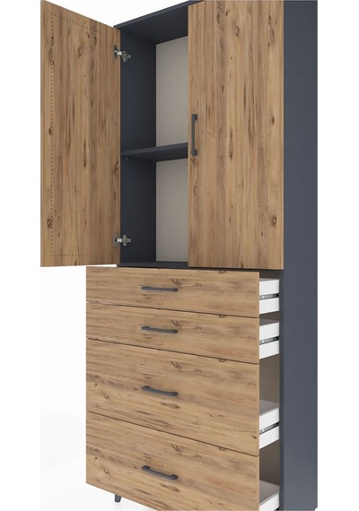Arges Dolap 3 Raflı Tek Çekmeceli 2 Kapaklı 88x30x221 Çam-çam Antrasit