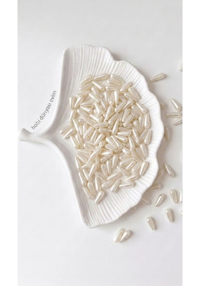 50 Adet 5x15 Mm Krem Renk Plastik İnce Damla Model İnci Boncuk Çanta Takı Aksesuar Boncuğu