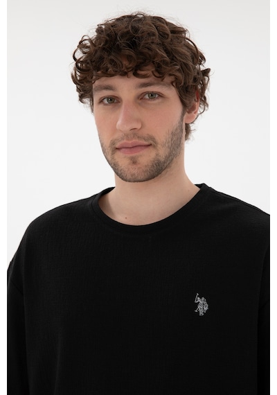 U.S. Polo Assn. Erkek Comfort Fit Bisiklet Yaka Siyah Jakarlı İnterlok Tişört 50308448-VR046