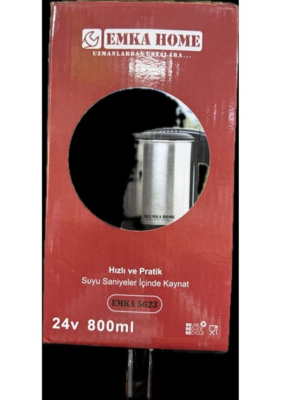 Emka Home Premium 24v Araç İçi Su Isıtıcı Kettle 800 Ml Çakmaklık Girişli Paslanmaz Çelik Kettle