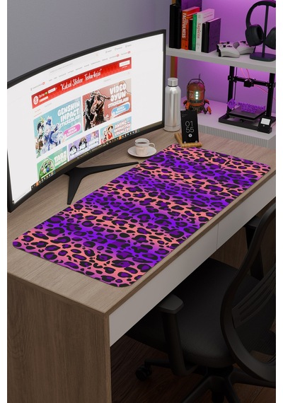 Leopar Kaymaz Dikişli Kauçuk Oyuncu Mousepad V1 - 90x40 Xxl Gaming Mouse Pad Fare Altlığı