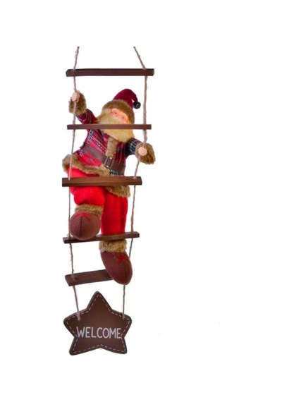 Yılbaşı Süsü Ahşap Merdivenli Noel Baba Figür Büyük Boy 40 Cm - Merdiven İle 78 Cm