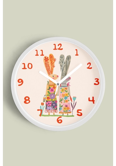 Sevimli Tavşanlar Çocuk Odası Duvar Saati - 25cm - Önü Camlı Beyaz Kasa - Sessiz Mekanizma-jh0835 Beyaz