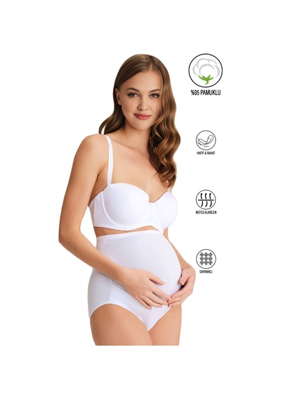 Özkan Underwear Özkan 23582 Kadın Pamuklu Likralı Yumuşak Esnek Süprem Hamile Lohusa Yüksek Bel Bato Külot Beyaz