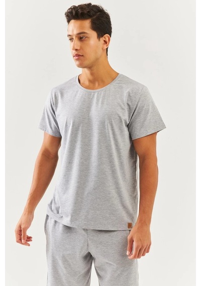 Erkek Oversize Rahat %100 Pamuklu Penye Bisiklet Yaka Kısa Kol Basic T-shirt Classic Collection Açik Gri