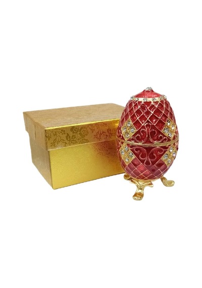 Faberge Yumurta Swarovski Taşlı Lüks Mücevher Kutusu Kırmızı 10cm