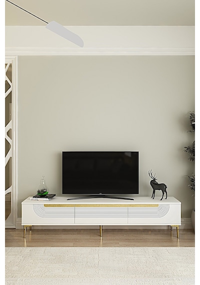 Tsa1805bg - Meyra Tsa180 Tv Stand, Tv Sehpası Ve Tv Ünitesi Beyaz-gold 180cm