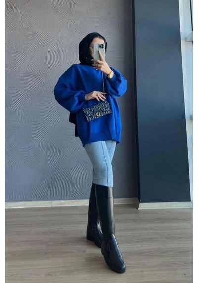 De Pose Yarım Boğazlı Triko Kaza Saks Mavi Lacivert