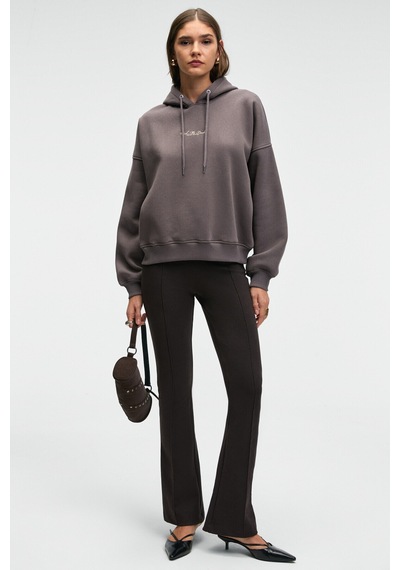 Grimelange JASSES Kadın Oversize Nakışlı Kapüşonlu Antrasit Sweatshirt