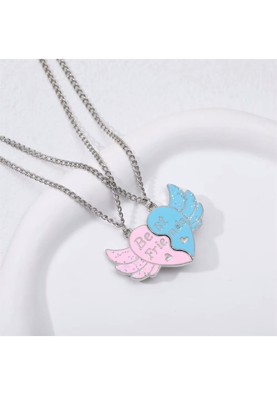 2 Adet Mıknatıslı Melek Kanadı Renkli Best Friends Çift Kolye Ark Çok REnkli