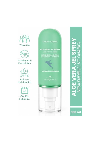 Bade Natural Aloe Vera Onarıcı Jel Sprey Güneş Sonrası Nemlendirici %100 Doğal 100 ML