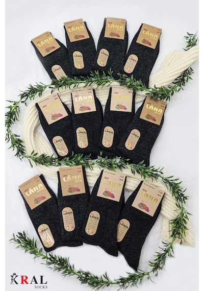 Kral Socks Çorap 12 Çift Kışlık Yün Çorap Lambswool Özel Kuzu Yünlü Kadınlar Için Termal Özellikli Siyah