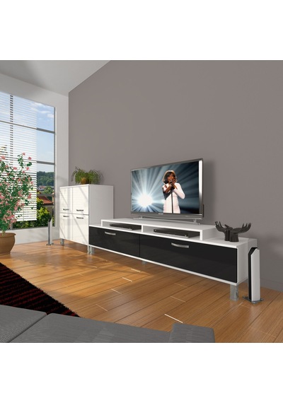 Decoraktiv Ekoflex On Slm Krom Ayaklı Tv Ünitesi Tv Sehpası Beyaz - Siyah Decoraktiv Ekoflex On Slm Krom Ayaklı Tv Ünitesi Tv Sehpası Beyaz - Siyah