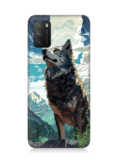 Xiaomi Poco M3 Uyumlu Fantastik Bulutlar Ve Kurt Desenli Silikon Kılıf